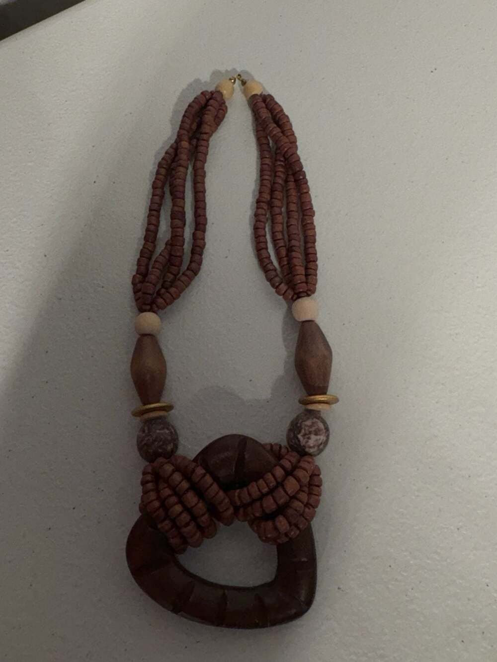 Multi-Strand Wooden Bead Statement Necklace